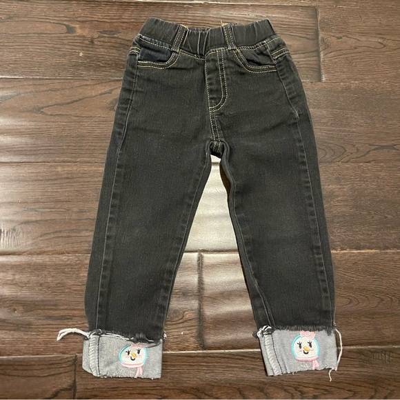 Kids Black Jeans with Snow-girl Embroidered Cuffs Distressed Hem Size 2T - Picture 6 of 6